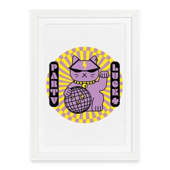 Fête chat chanceux - Affiche encadrée (27 × 37 cm) - blanc - Devant