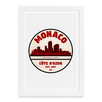 Monaco Côte d’Azur Vintage Skyline - Affiche encadrée (27 × 37 cm) - blanc - Devant