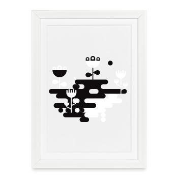 Le Blob Garden L Noir & Blanc - Affiche encadrée (27 × 37 cm) - blanc - Devant