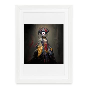 Geisha sombre en kimono sanglant - Geisha Zombie - Affiche encadrée (27 × 37 cm) - blanc - Devant