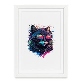 Chat cool - Affiche encadrée (27 × 37 cm) - blanc - Devant