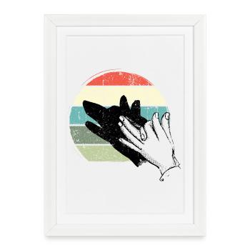 Retro Sunset Hand Silhouette - Framed poster (27 × 37 cm) - white - Front