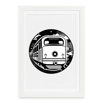 Locomotive, train, chemin de fer - Affiche encadrée (27 × 37 cm) - blanc - Devant