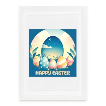 Joyeuses Pâques, oeuf de Pâques - Affiche encadrée (27 × 37 cm) - blanc - Devant