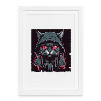 Hacker cat - Framed poster (27 × 37 cm) - white - Front