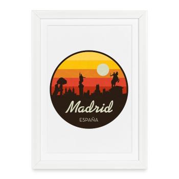 Madrid Sunset Skyline Rétro - Affiche encadrée (27 × 37 cm) - blanc - Devant