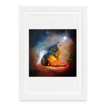 La majesté des loups avec le feu et l’eau - Affiche encadrée (27 × 37 cm) - blanc - Devant