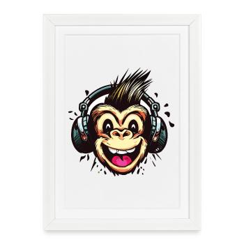 Funny Monkey with Headphones - Framed poster (27 × 37 cm) - white - Front