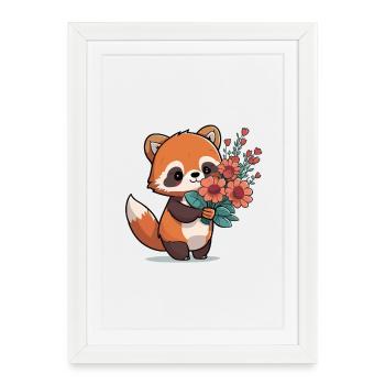 Panda roux à fleurs - Affiche encadrée (27 × 37 cm) - blanc - Devant