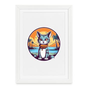 Cartoon cat in tropical paradise - Framed poster (27 × 37 cm) - white - Front