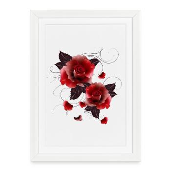 Deux belles roses rouges fascinantes - Affiche encadrée (27 × 37 cm) - blanc - Devant