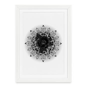Ornement gothique en rosace à la rose noire - Affiche encadrée (27 × 37 cm) - blanc - Devant