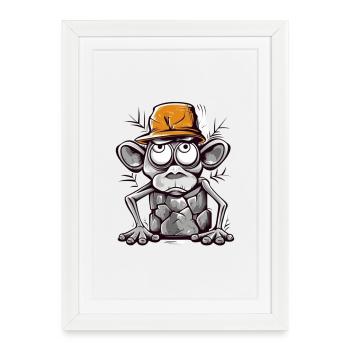 singe humoristique avec illustration de casquette - Affiche encadrée (27 × 37 cm) - blanc - Devant