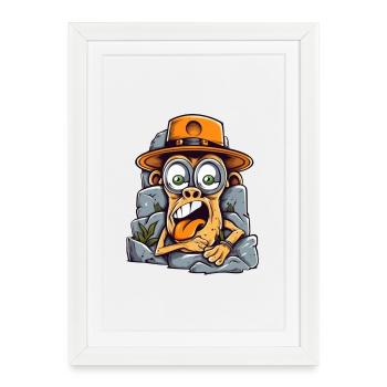 Singe d’art de rue expressif - Affiche encadrée (27 × 37 cm) - blanc - Devant