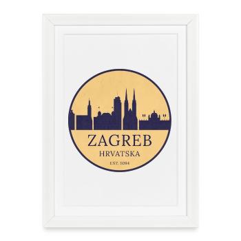 Zagreb, Croatie - Skyline Badge - Affiche encadrée (27 × 37 cm) - blanc - Devant