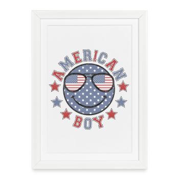 American Boy - 4 juillet - Retro USA - Affiche encadrée (27 × 37 cm) - blanc - Devant