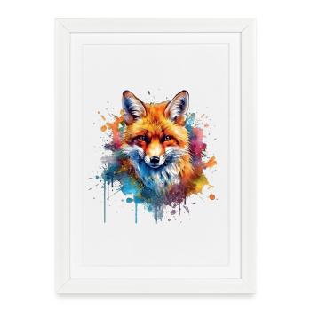 Fox Portrait in Color Explosion - Framed poster (27 × 37 cm) - white - Front