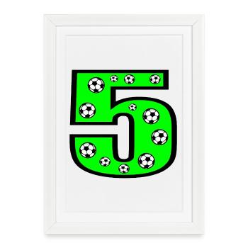 5ème fête d’anniversaire des enfants - Football pour enfants - Numéro CINQ - Affiche encadrée (27 × 37 cm) - blanc - Devant