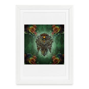 Hibou génial avec des roses - Affiche encadrée (27 × 37 cm) - blanc - Devant