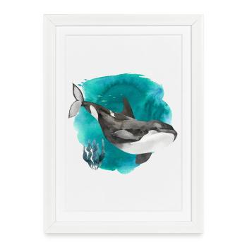Aquarelle d’orque – Impression d’art Deep Ocean - Affiche encadrée (27 × 37 cm) - blanc - Devant