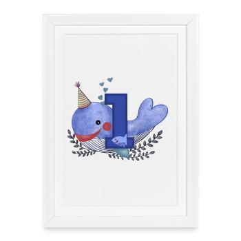 Premier anniversaire joyeux anniversaire petite baleine - Affiche encadrée (27 × 37 cm) - blanc - Devant