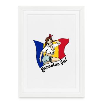 Design de drapeau pour fille roumaine - Affiche encadrée (27 × 37 cm) - blanc - Devant