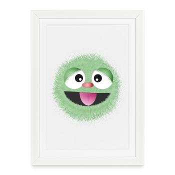 visage de monstre drôle vert menthe câlin - Affiche encadrée (27 × 37 cm) - blanc - Devant