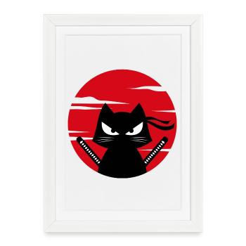 Cat Mangastyle Anime Manga Animation Japonaise - Affiche encadrée (27 × 37 cm) - blanc - Devant