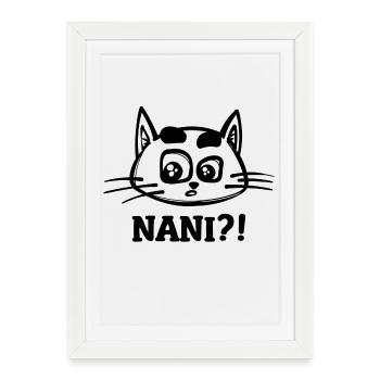 Nani Cat Disant Manga Japon Anime Cartoon - Affiche encadrée (27 × 37 cm) - blanc - Devant