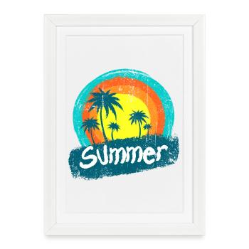 Sunset Palms Neon Été - Affiche encadrée (27 × 37 cm) - blanc - Devant