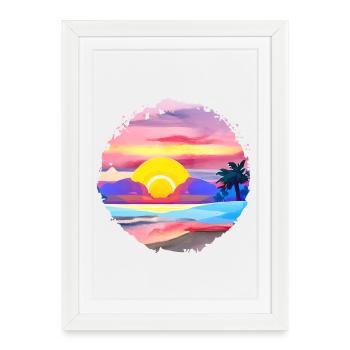 Aquarelle de plage de coucher de soleil d’été - Affiche encadrée (27 × 37 cm) - blanc - Devant