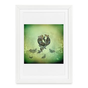 Elegant peacock in green colors. - Framed poster (27 × 37 cm) - white - Front