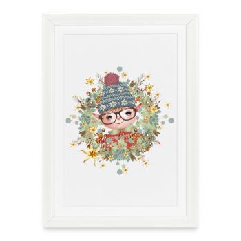 Lutin de Noël mignon dans le cadre pour Noël - Affiche encadrée (27 × 37 cm) - blanc - Devant