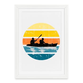 Cercle de silhouette du coucher de soleil en duo de kayaks - Affiche encadrée (27 × 37 cm) - blanc - Devant