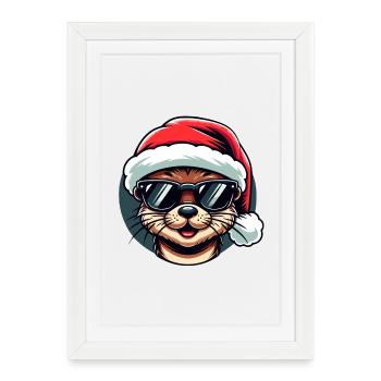 Loutre Noël Branchée | Sweat Fêtes Cool - Affiche encadrée (27 × 37 cm) - blanc - Devant