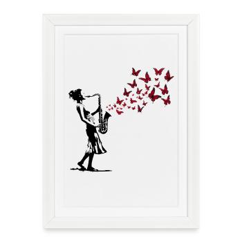 Saxophone Music Butterfly Street Art Style - Framed poster (27 × 37 cm) - white - Front
