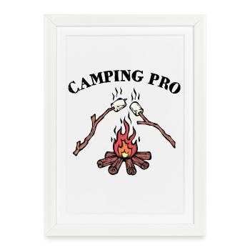 Feu de camp Camping Déclaration Camping Camper - Affiche encadrée (27 × 37 cm) - blanc - Devant