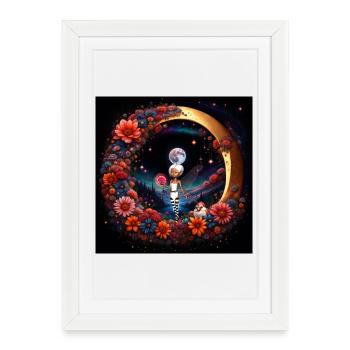 Cute fairy in the moonlight. - Framed poster (27 × 37 cm) - white - Front