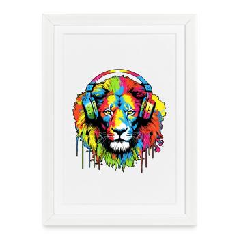 Lion avec casque Lion tête de lion - Affiche encadrée (27 × 37 cm) - blanc - Devant