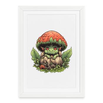 Petite Créature Champignon Fantasy Forêt Chemise Champignon - Affiche encadrée (27 × 37 cm) - blanc - Devant