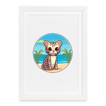 Ocelot Watercolor Cartoon Kawaii Clipart Animal - Framed poster (27 × 37 cm) - white - Front