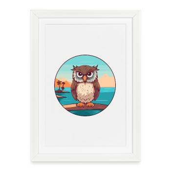 Eule Aquarell Karikatur Kawaii Clipart Tier - Gerahmtes Poster (27 × 37 cm) - Weiß - Vorne