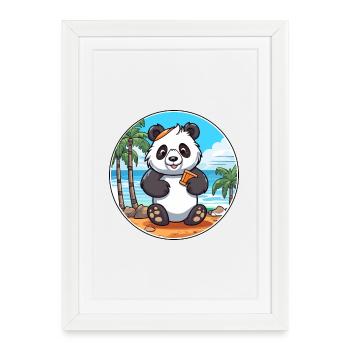 Panda Aquarelle Dessin Animé Kawaii Clipart Animal - Affiche encadrée (27 × 37 cm) - blanc - Devant