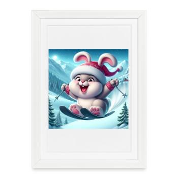 Bunny Jumping Ski Christmas - Framed poster (27 × 37 cm) - white - Front