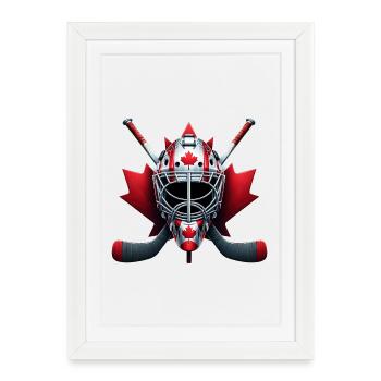 Dessin de hockey sur glace du Canada avec drapeau - Affiche encadrée (27 × 37 cm) - blanc - Devant