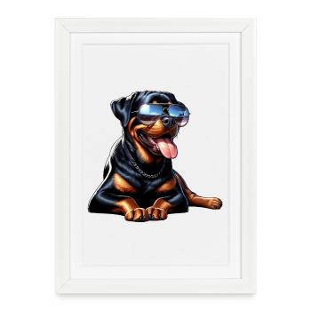 Motif de chien Rottweiler - Affiche encadrée (27 × 37 cm) - blanc - Devant