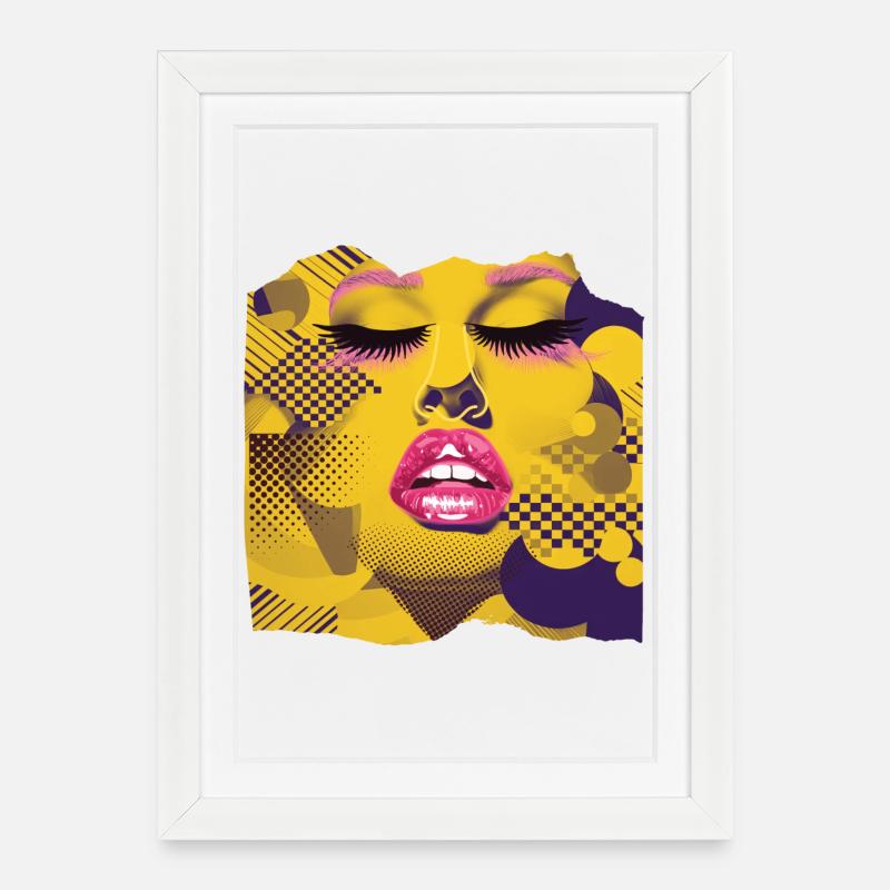 Pop Art Jaune et Rose - Affiche encadrée (27 × 37 cm) - blanc