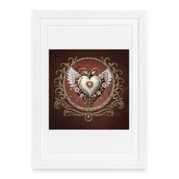 Magnifique et élégant coeur steampunk avec des ailes. - Affiche encadrée (27 × 37 cm) - blanc - Devant