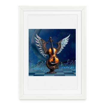Magnifique violon élégant avec des ailes. - Affiche encadrée (27 × 37 cm) - blanc - Devant