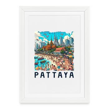 Design de plage de Pattaya en Thaïlande - Affiche encadrée (27 × 37 cm) - blanc - Devant